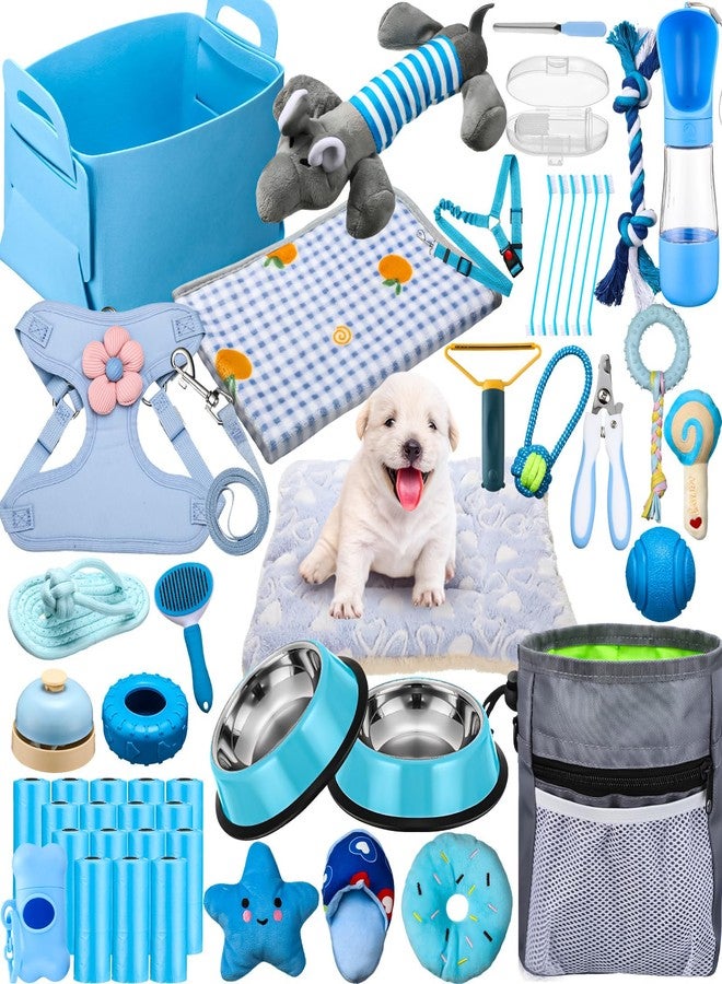 Abbylike 50 Pcs Puppy Supplies Starter Kit for Small Dogs Puppy Essentials Includes Leash, Bowls, Teeth Brushes, Water Bottle, and More Accessories for Dogs Pet Day Welcome Gift(Blue) - Image 1